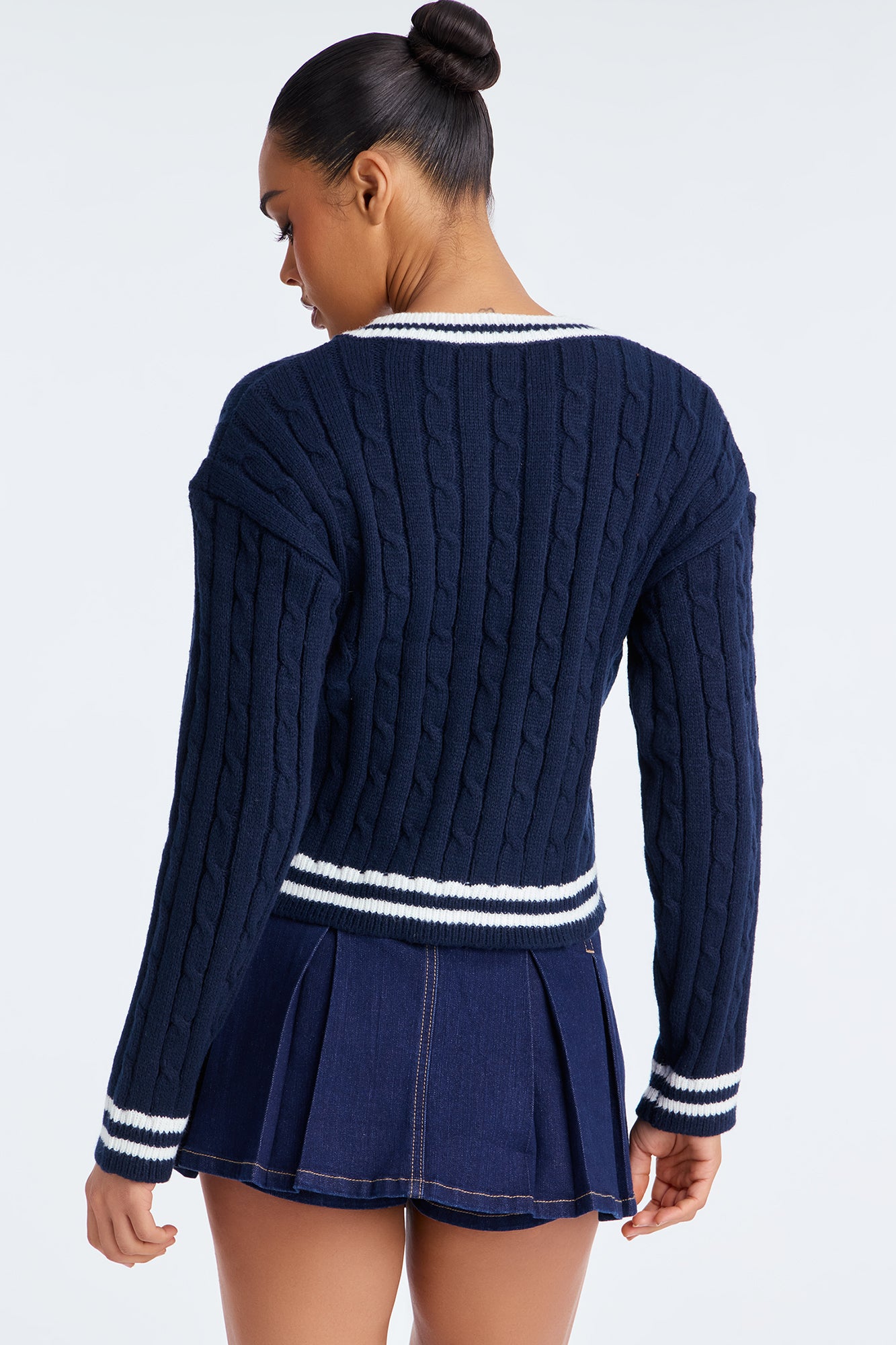 Varsity Edition Cable Knit Sweater - Navy/combo - Image 2