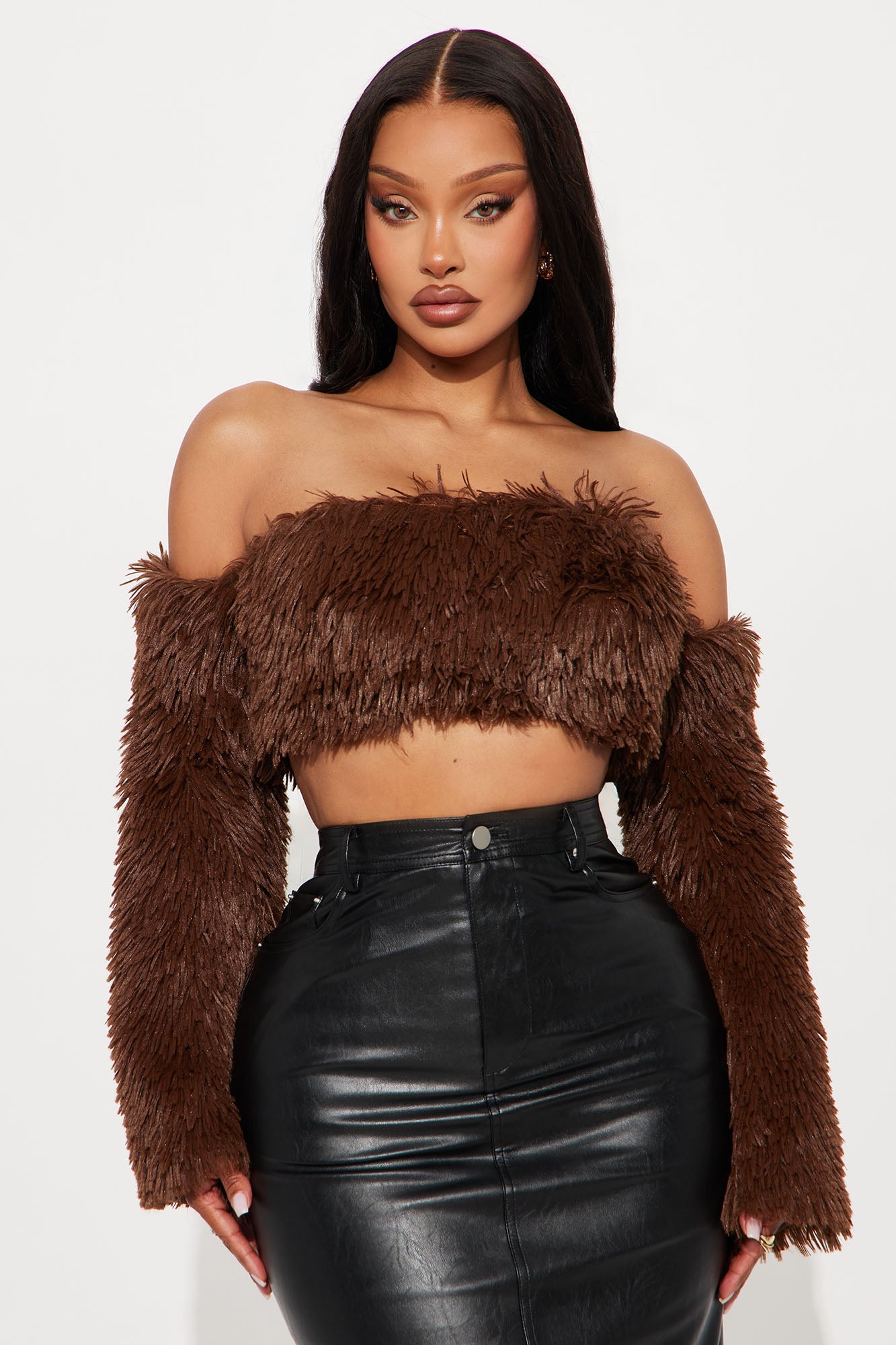 Break It Up Faux Fur Trim Off Shoulder Top - Beige - Image 40