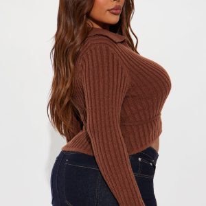 Wrapped in Sass Ribbed Surplice Cardigan - Brown