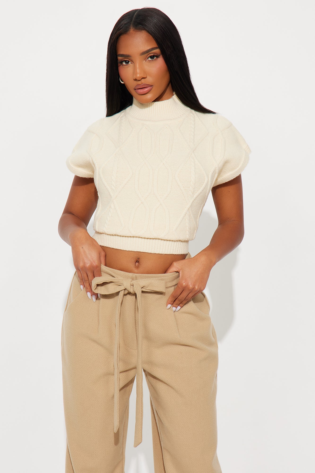 Break It Up Faux Fur Trim Off Shoulder Top - Beige - Image 12
