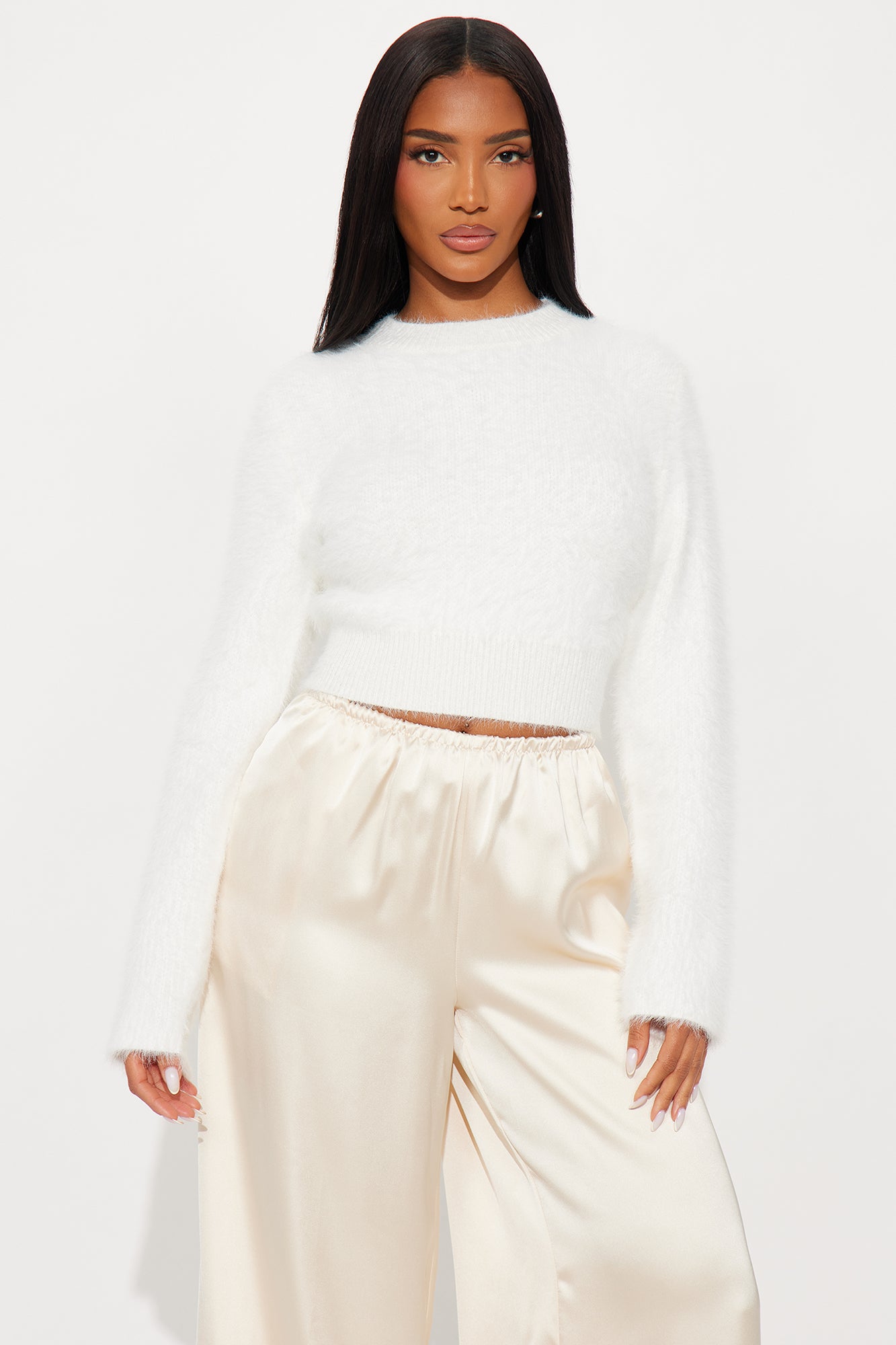 Break It Up Faux Fur Trim Off Shoulder Top - Beige - Image 29