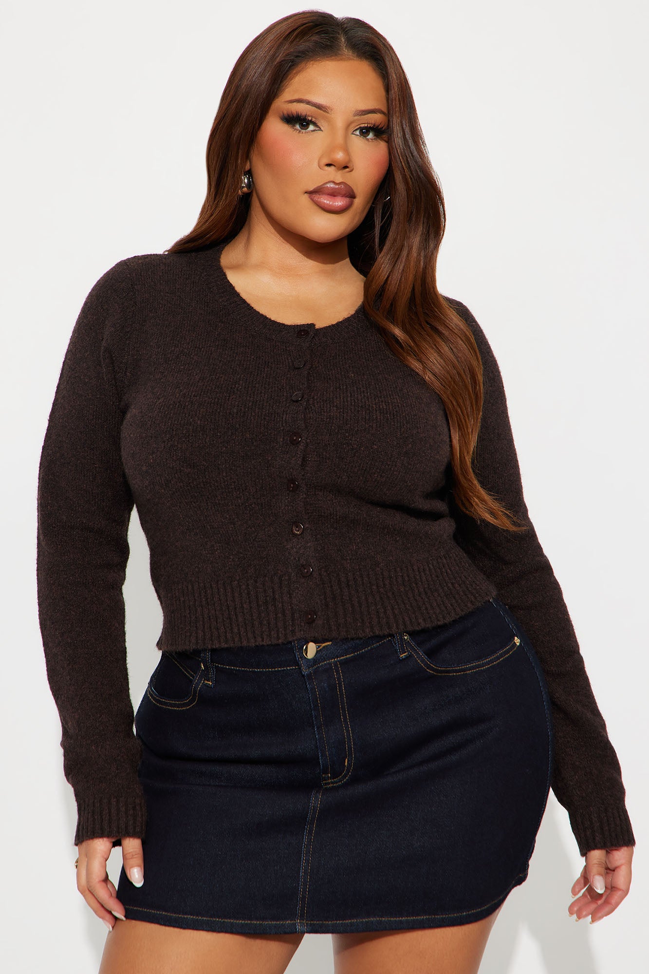 Sweet Sensation Cropped Cardigan - Brown - Image 2