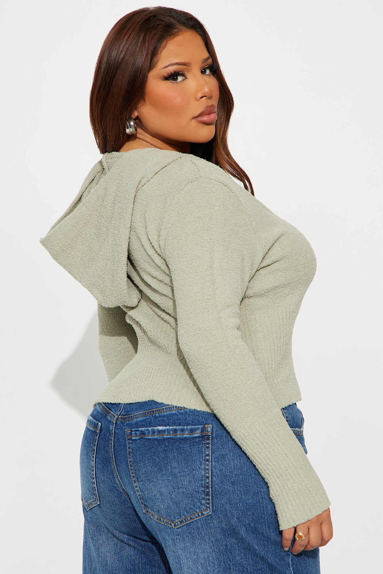 Pillow Talk Zip Front Ribbed Cardigan Sweater - Sage - Image 3
