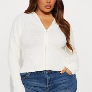 Pillow Talk Zip Front Ribbed Cardigan Sweater - Ivory