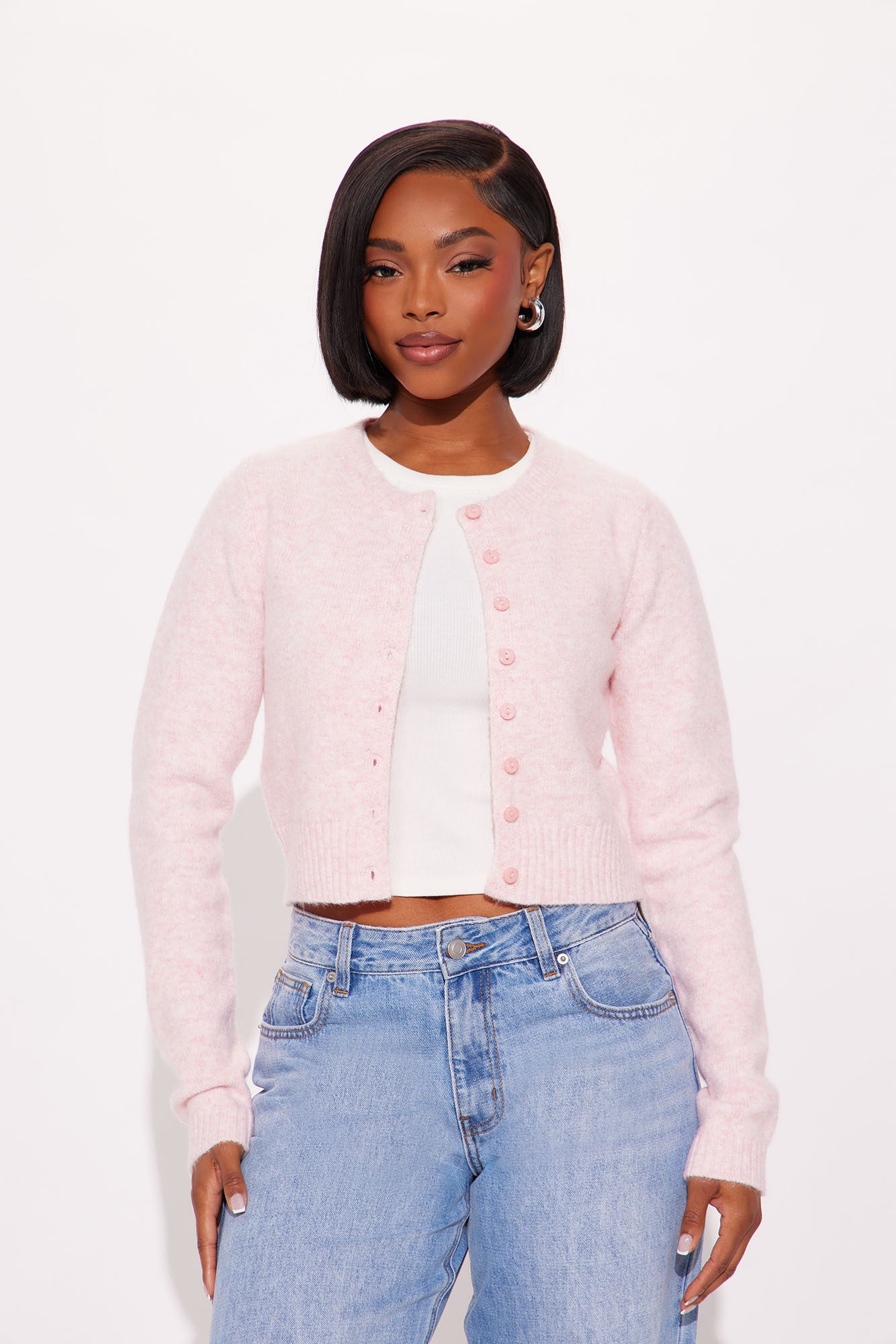 Sweet Sensation Cropped Cardigan - Light Pink - Image 2