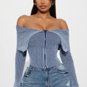 On Your Mind Washed Sweater - Blue