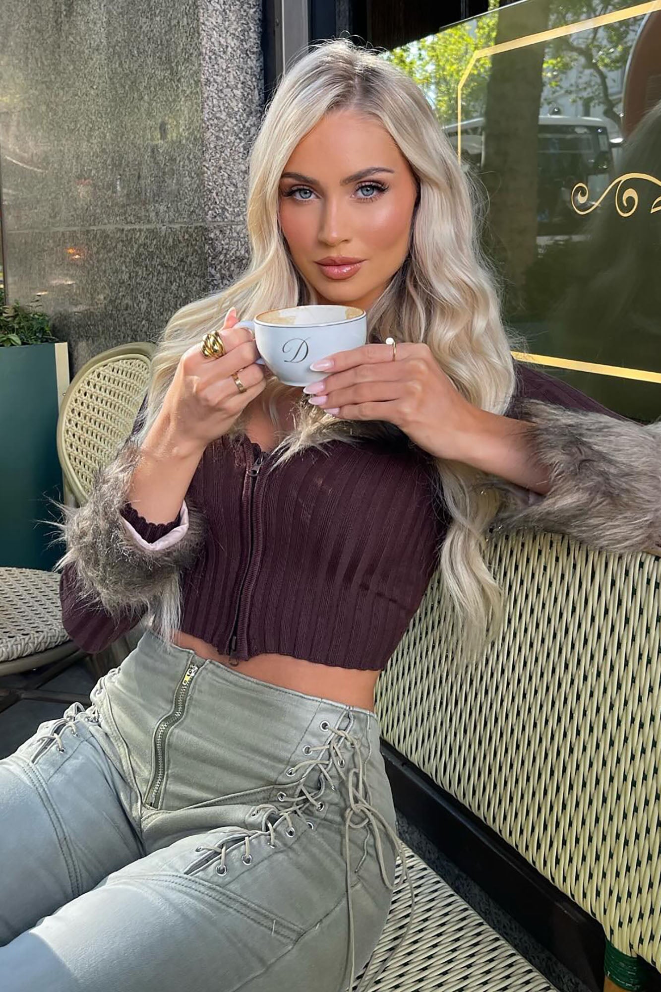 Furever Feeling Faux Fur Cropped Cardigan - Chocolate/Combo - Image 6