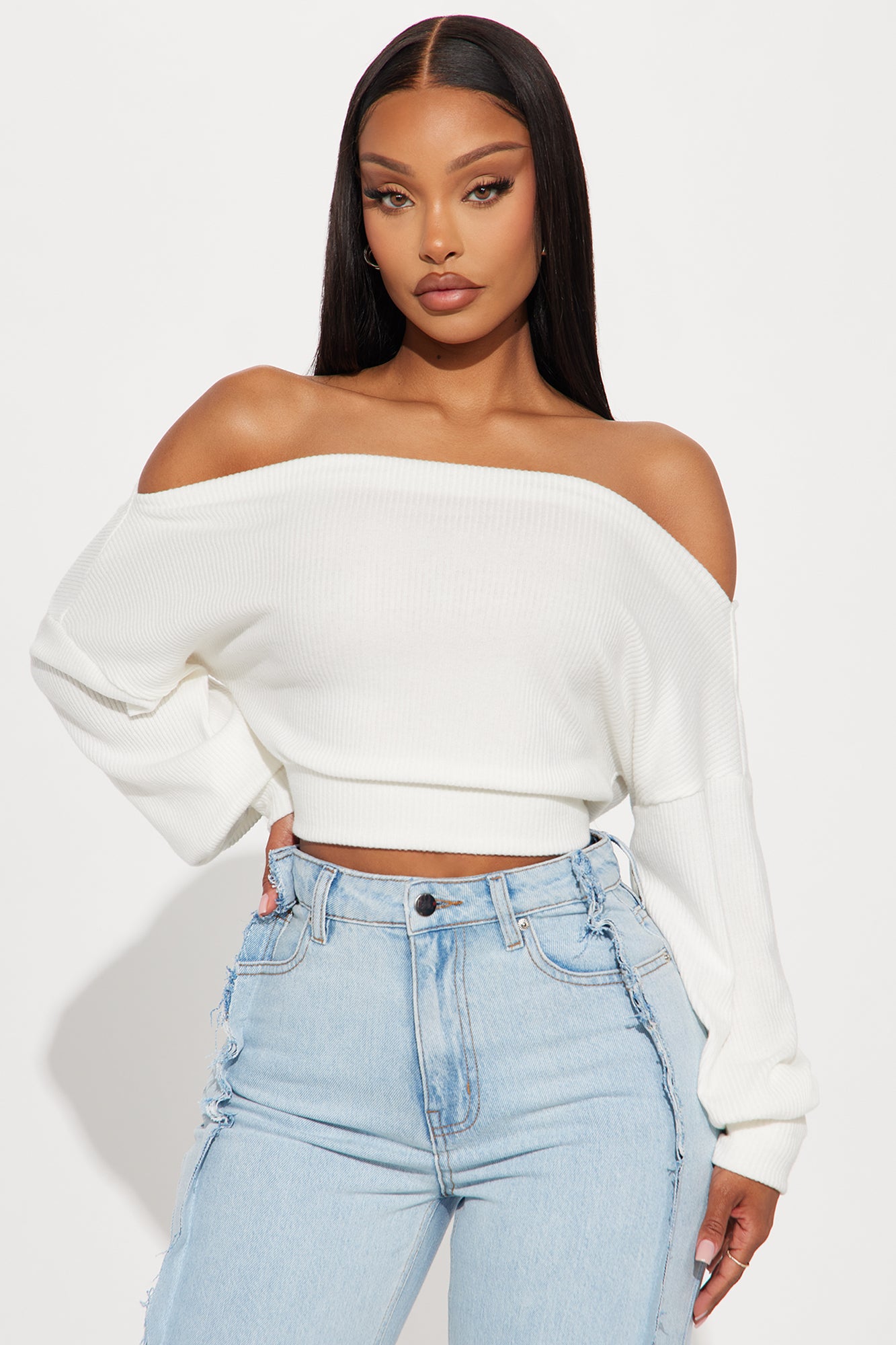 Catch Me Off Shoulder Sweater - Ivory - Image 4