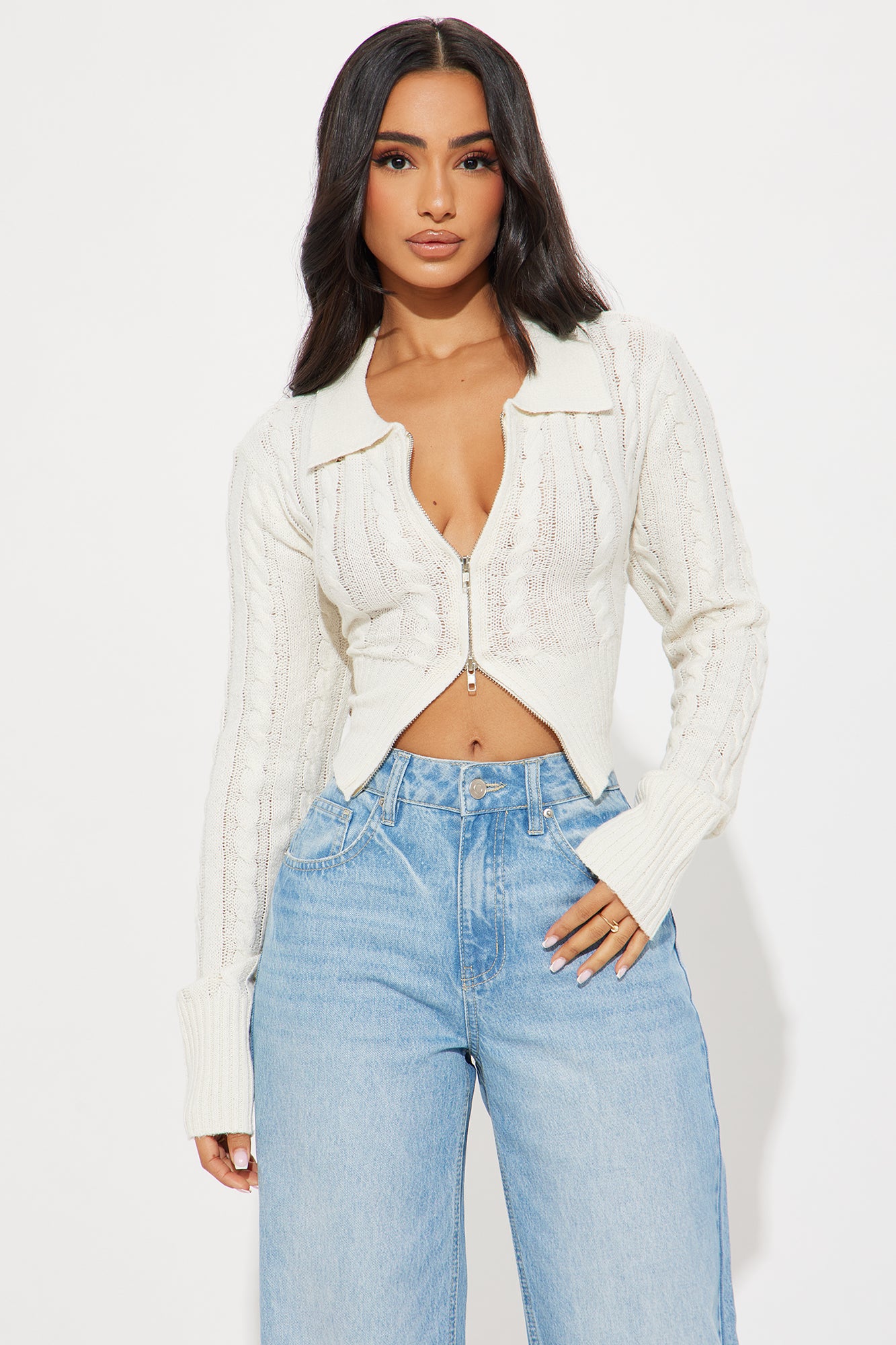 Lana Zip Up Sweater - Chocolate - Image 9