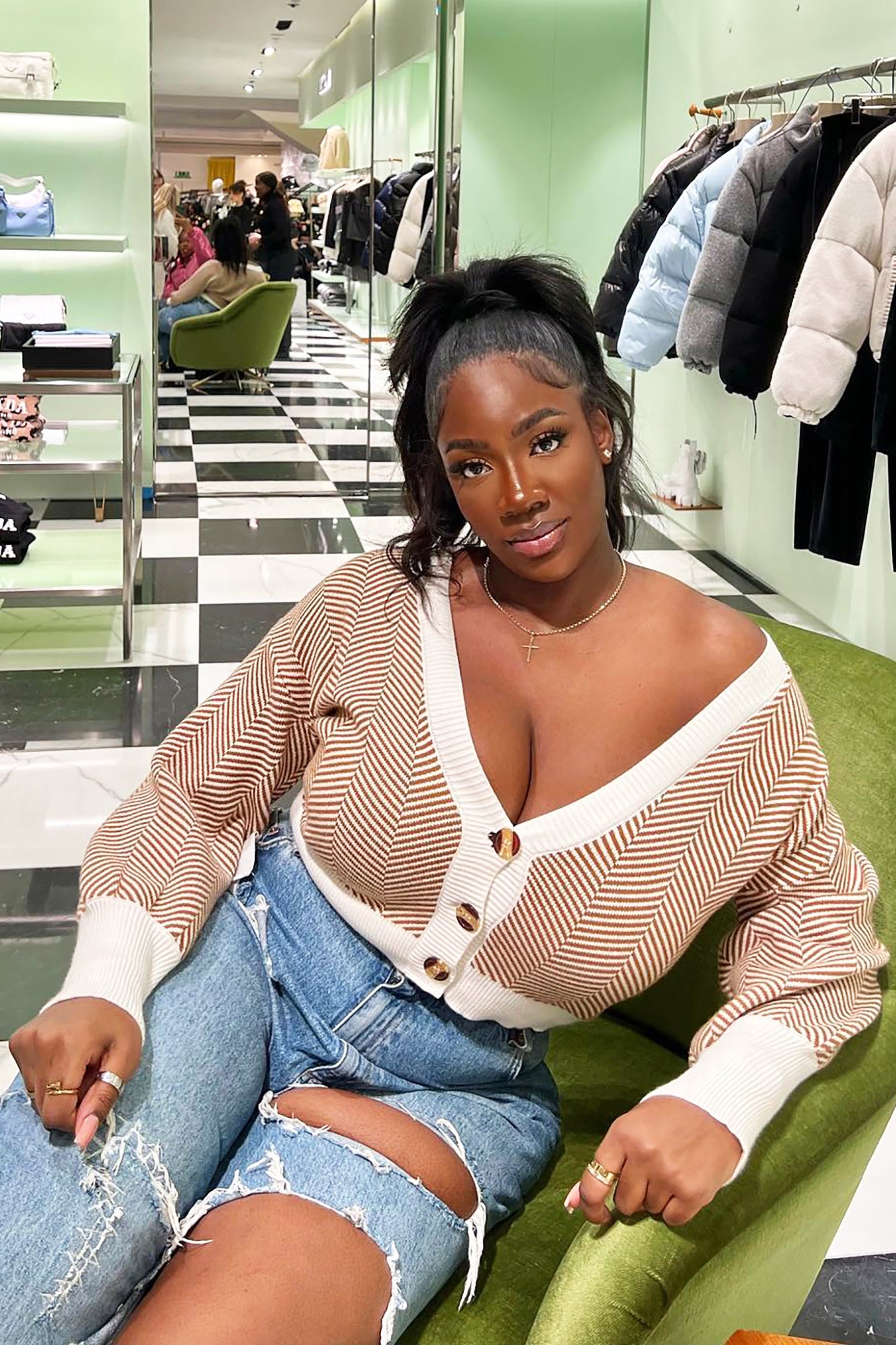 Madison Stripe Cropped Cardigan - Ivory/combo - Image 7